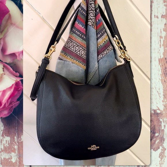 Coach Handbags - COACH BLACK PEBBLED LEATHER CHELSEA HOBO / CROSSBODY BAG 58036